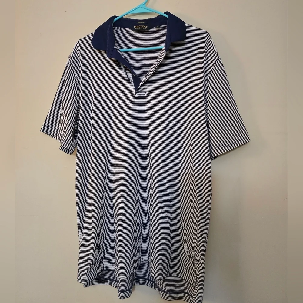 Polo Ralph Lauren Navy & White Striped Performance Golf Polo